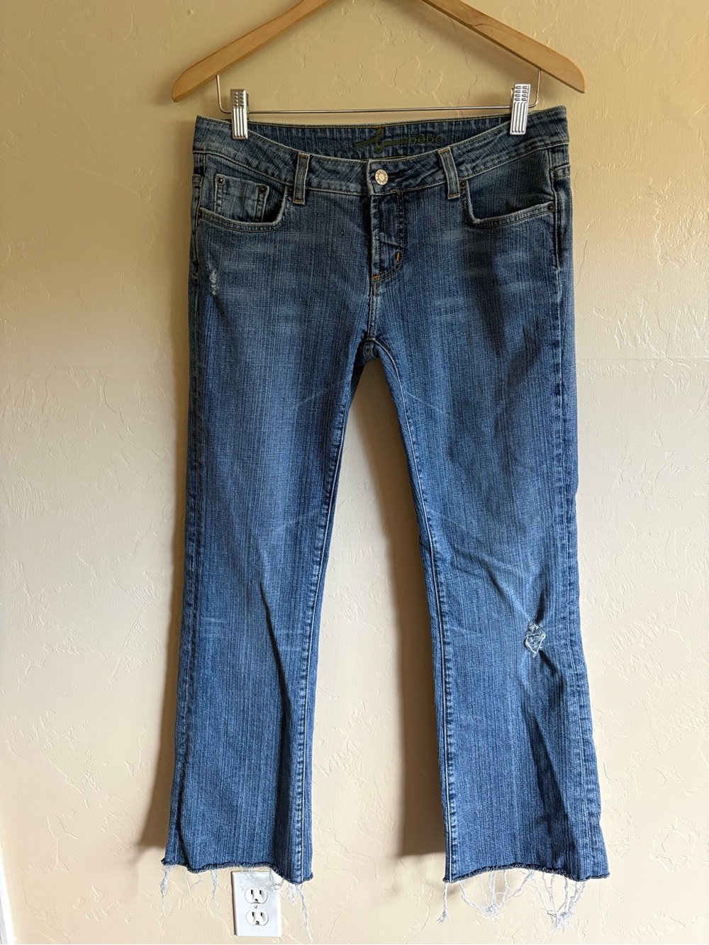 Y2K 2000s Bebe Bling Pocket Low Rise Bootcut Denim Blue Jeans Vintage Size 30